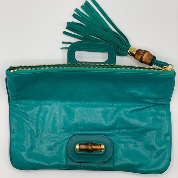 Gucci Turquoise Lucy Fold Over Clutch with Bamboo - Picture 4 of 8